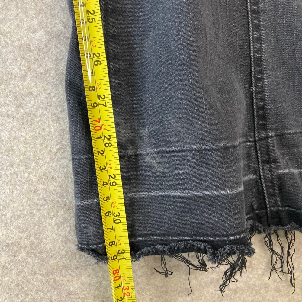 Faded Black High Rise Flare Jeans SO 13/31W Raw Hem Patch Pocket Retro Boho - Picture 11 of 12